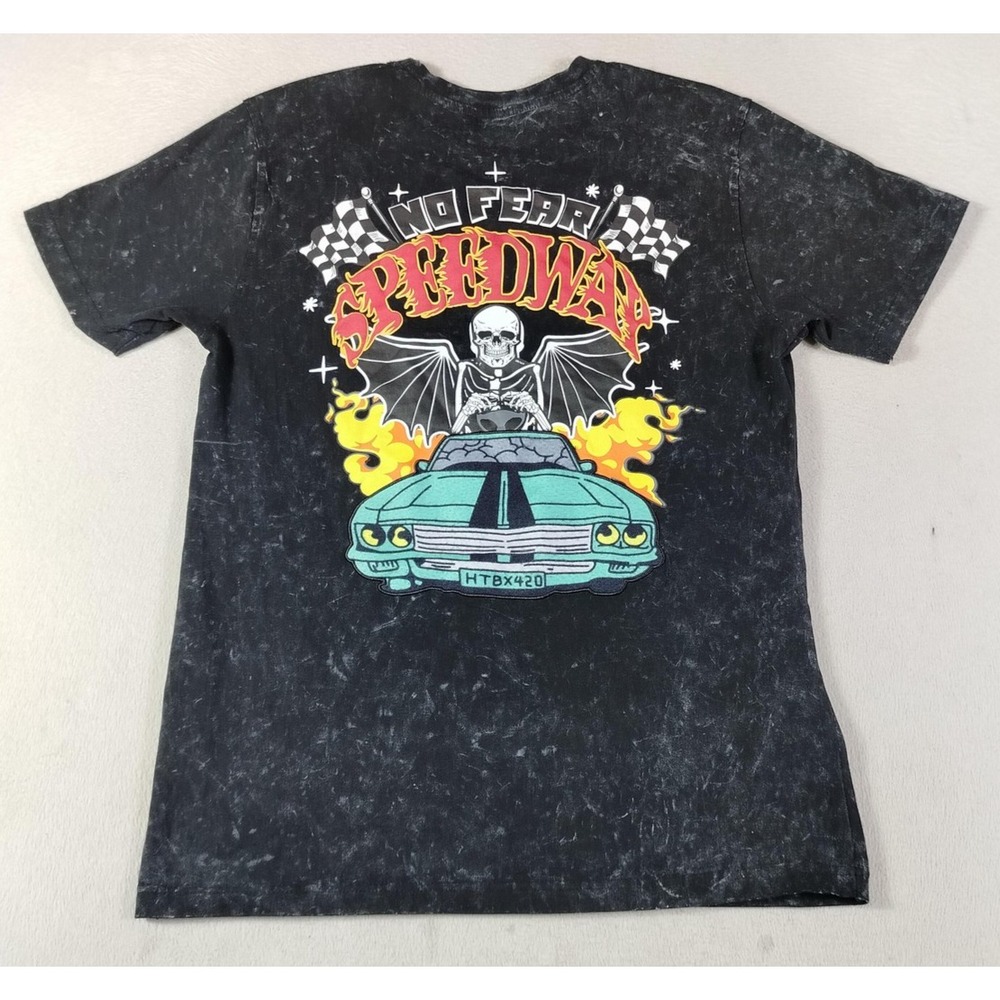 Rebel Minds Shirt Mens Medium Black No Fear Speedway Car Skull Graphic Tee